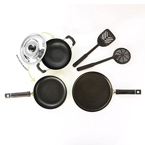 Sumeet Nonstick Festive Six Gift Set (1 Tawa, 1 Kadhai with S.S. Lid, 1 Fry pan, 2 Nylone Spatulas) (Green)