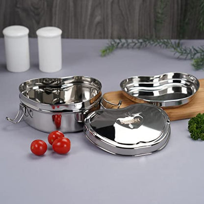 Sumeet Stainless Steel Apple Lunch Box/Tiffin with Steel Separator Plate and Locking Clip, 650ML, Ideal for 1 Person - Silver