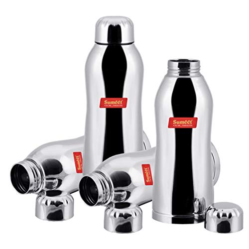 Sumeet Stainless Steel Airtight and Leak Proof Delux Fridge Water Bottle 750Ml, Set of 4pc