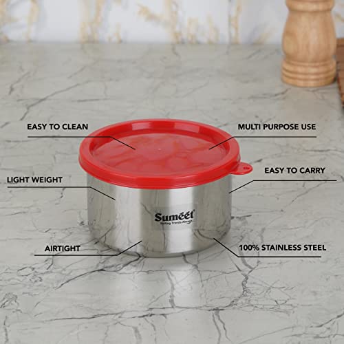 Sumeet Stainless Steel Airtight & Leak Proof Food Storage Container, 650ML, 12CM, Pack of 2PC, Silver