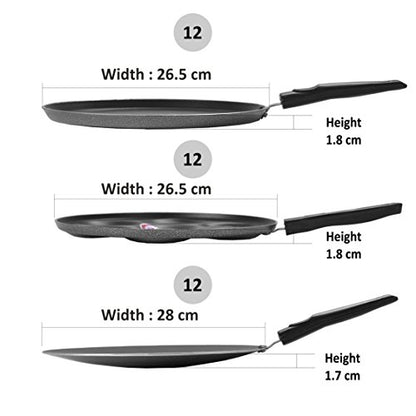 Sumeet 4mm Nonstick Heavy Dosa Tawa, Heavy Concave Tawa & Heavy Multisnack Maker 3pcs Combo Set.