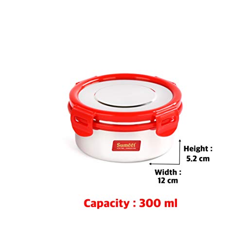 Sumeet Airtight & Leak Proof Steelexo S.S. Container/Lunch Box with Stainless Steel Lid Set of 3Pcs (300Ml Each)