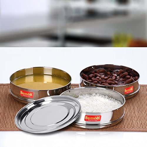 Sumeet Stainless Steel Flat Stackable Container/Separator with Lid Suitable for 5 LTR & 5.5 LTR Inner & Outer Lid Cooker