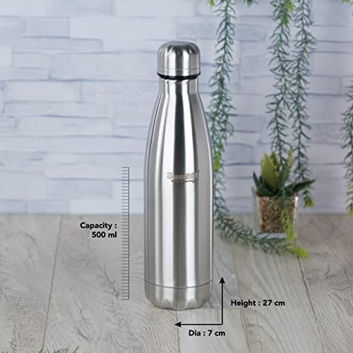 Sumeet Stainless Steel Double Walled Flask / Water Bottle, 24 Hours Hot and Cold, 500 ml, Silver