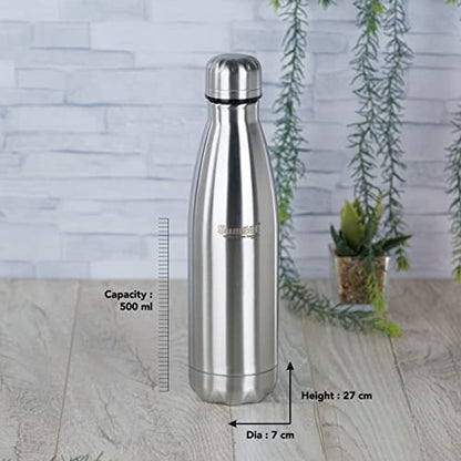 Sumeet Stainless Steel Double Walled Flask / Water Bottle, 24 Hours Hot and Cold, 500 ml, Silver - Set of 2 Pcs