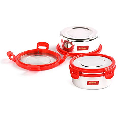 Sumeet Airtight & Leak Proof Steelexo S.S. Container/Lunch Box with Stainless Steel Lid Set of 2Pcs (460Ml Each)