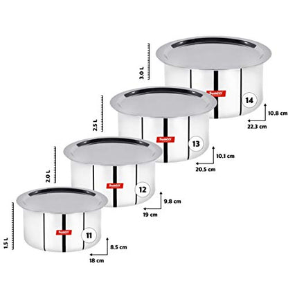 Sumeet 3mm Induction Bottom Aluminium Tope with Stainless Steel Lid - Set of 4 Pcs, (1.5Ltr, 2Ltr, 2.5Ltr, 3Ltr)