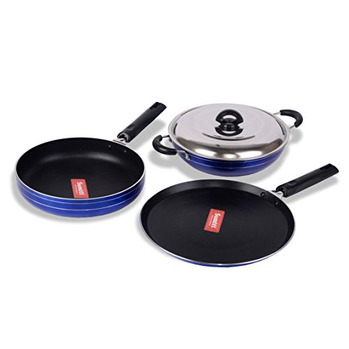 Nonstick Induction Base Cookware Set of Tawa + Kadhai with S.S. Lid + Fry pan