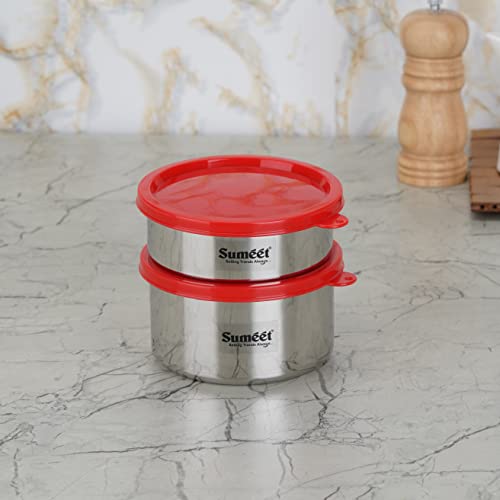 Sumeet Stainless Steel Airtight & Leak Proof Food Storage Container, 400ML & 650ML,Pack of 2PC, Silver