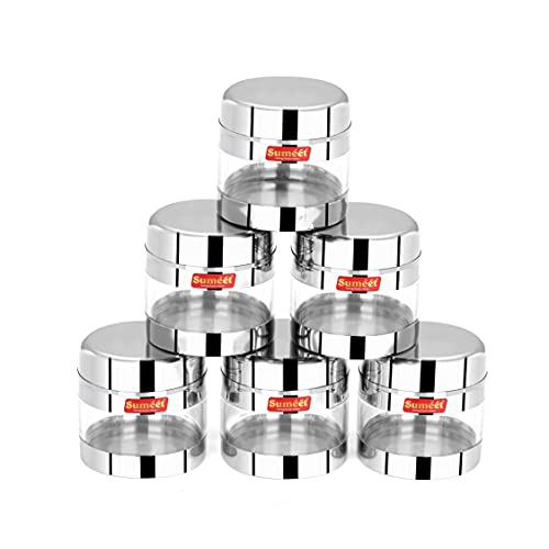 Sumeet Stainless Steel Circular See Through/Transparent Container, Set of 6Pc, 450 Ml Each, 10cm Dia - Silver