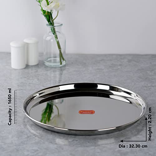 Sumeet Stainless-Steel Heavy Gauge Dinner Plates with Mirror Finish-32.3cm Dia, 1pc, Silver