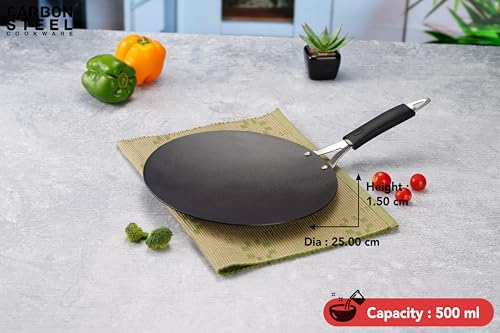 Sumeet Super Smooth Pre Seasoned Carbon Steel (Iron) Concave Tawa for Roti, Chapati, Paratha, Chila |Naturally Nonstick |25cm, Gas & Induction-Friendly, Black