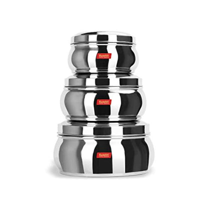 Sumeet Stainless Steel Canisters/storage Containers Set With Lid, 1.1, 1.8, 3 L, 3 Piece (Steel)