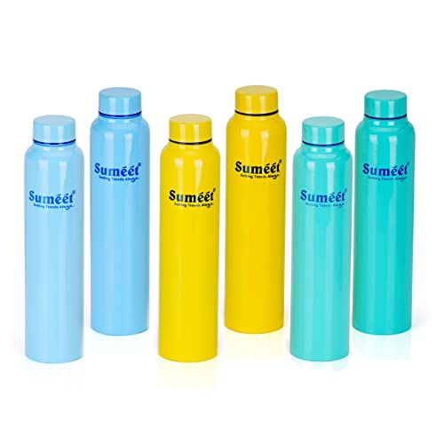 Sumeet Stainless Steel Multi Colored Leak-Proof Water Bottle/Fridge Bottle - 1000ml - Pack of 6