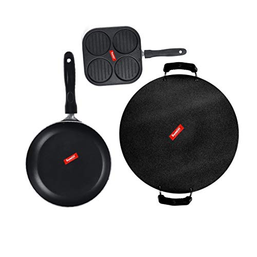 Sumeet NonStick Grizaj Cookware Set (Tawa-30.5cm Dia + Mini Multi Snack Maker - 4 Cavity -19.5cm + Tapper pan - 0.6Ltr - 20Cm Dia)