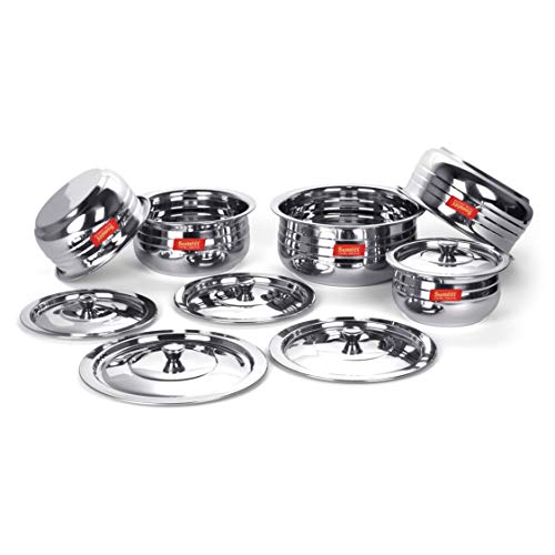 Sumeet Stainless Steel Cook and Serve 5pc Handi Set with Lids 1 L, 1.35L, 1.7L, 2.1L, 2.8L