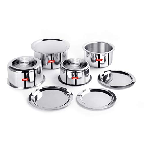 Sumeet 3mm Induction Bottom Aluminium Tope with Stainless Steel Lid - Set of 4 Pcs, (1.5Ltr, 2Ltr, 2.5Ltr, 3Ltr)