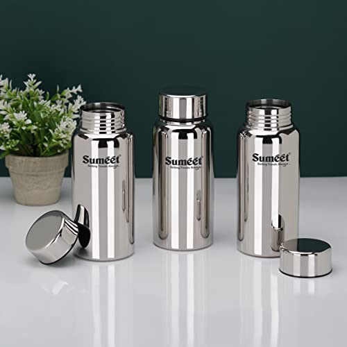 Sumeet Stainless Steel Jointless Akhand Leak-Proof Water Bottle / Fridge Bottle - 600ML Pack of 3, Silver