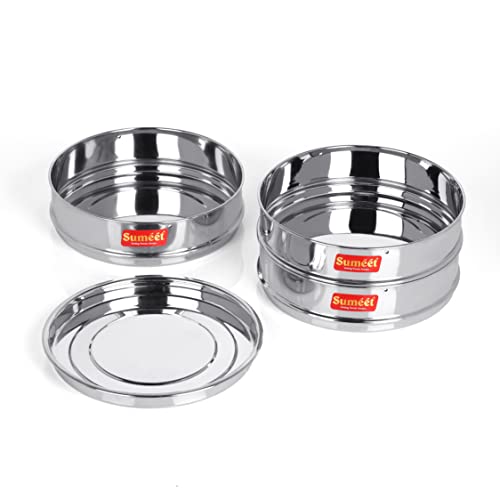 Sumeet Stainless Steel Flat Stackable Container/Separator with Lid Suitable for 5 LTR & 5.5 LTR Inner & Outer Lid Cooker