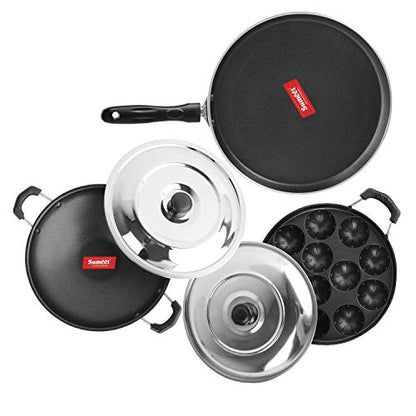 Sumeet 2.6mm Thick Non-Stick Corsen Combo Set (Dosa Tawa – 26.5cm Dia +Grill Appam Patra with Lid – 23cm Dia + Appachatty – 22.2cm Dia)