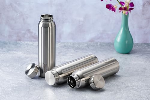 Sumeet Spark-Aqua Stainless Steel Leak Proof Water Bottle Office/School/College/Gym/Picnic/Home/Fridge - 900ml |Pack of 3| Silver