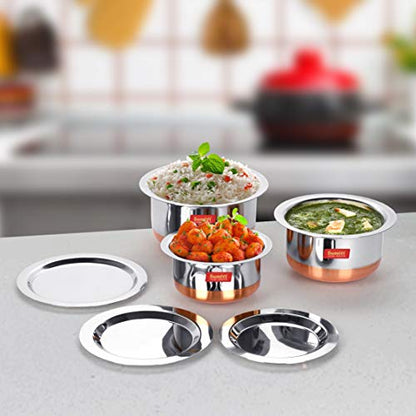 Sumeet Stainless Steel Copper Bottom 3Pc Tope Set with Lid (400Ml, 530Ml, 800Ml)