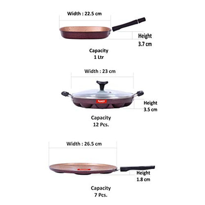 Sumeet Buffy Aluminium Grill Pan, Grill Appam Patra With Glass Lid, Multi Snack Maker, 1.1 L Grill Pan, 12 Piece (Peach)