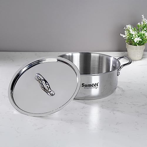 Sumeet Cook Smart TriPly SAS (Steel-Aluminium-Steel - 3 Layers) Casserole/Biryani Pot/Stock Pot with S.S. Lid- 3.75Ltr - 22 Cm, Silver