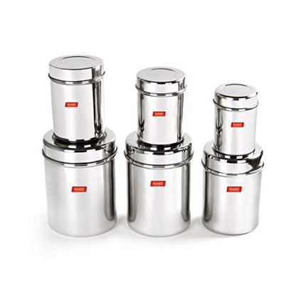 Sumeet Stainless Steel Vertical Canisters/Ubha Dabba/Storage Containers Set of 6Pcs (350ML, 500ML, 700ML, 900ML, 1.25Ltr, 1.6Ltr)