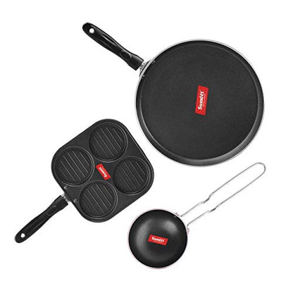 Sumeet 2.6mm Thick Non-Stick Alroy Combo Set (Dosa Tawa – 26.5cm Dia + Mini Multi Snack Maker – 19.5cm Dia + Tadka Pan – 10cm Dia)