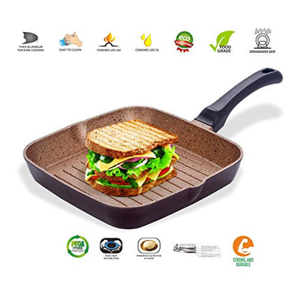 Sumeet Granite Finish NonStick Aluminium Grill Pan - Big Size, Peach Color