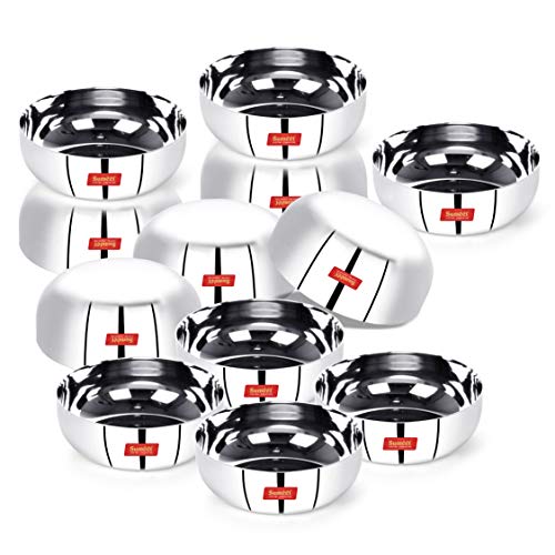 Sumeet Stainless Steel Apple Shape Heavy Gauge Mini Dessert Plates with Mirror Finish -10Cm Dia- Set of 12 Pcs