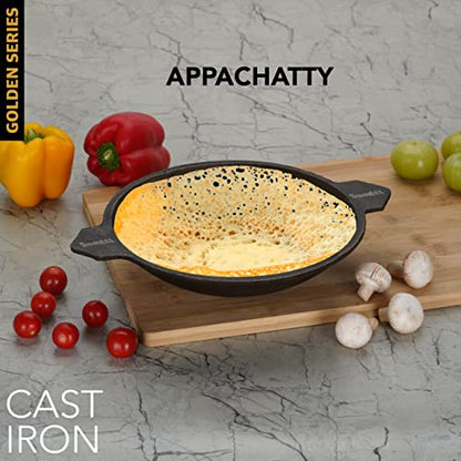 Sumeet Super Smooth Gold Series Pre Seasoned Cast Iron Appachatti for Vellapam/Paalappam/Appam |22.5cm 1.4kg.