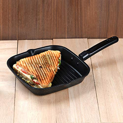 Sumeet Non Induction Base Non Stick Aluminium Grill Pan, 24cm, Black