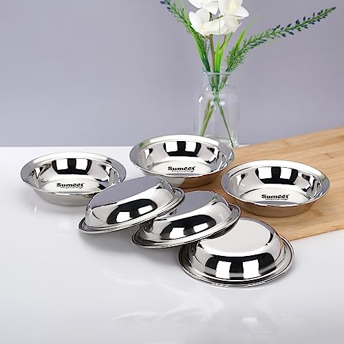 Sumeet Stainless Steel Heavy Gauge Multi Utility Serving Plates with Mirror Finish 12.5cm Dia - Set of 6pc, Silver