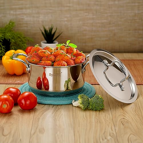 Sumeet Stainless Steel Induction Bottom (Encapsulated Bottom) Casserole with S.S Lid 2.5 LTR, 18 cm Dia, Silver