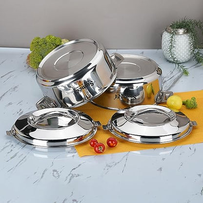 Sumeet Smart Serve Stainless Steel Double Wall Insulated Small Hot Pot/Hot Meal Box/Casserole Set of 2Pc, 2.5L Each, Silver