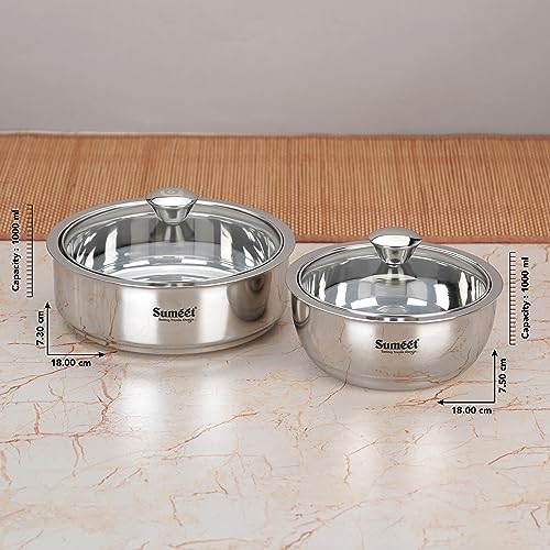 Sumeet Smart Serve Stainless Steel Combo of Double Wall Insulated Sabji/Gravy Pot & Roti/Chapati Pot 1L Each, Set of 2PC, Silver