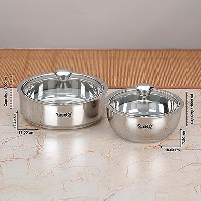 Sumeet Smart Serve Stainless Steel Combo of Double Wall Insulated Sabji/Gravy Pot & Roti/Chapati Pot 1L Each, Set of 2PC, Silver