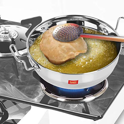 Sumeet Stainless Steel Induction Bottom (Encapsulated Bottom) Induction & Gas Stove Friendly Multi Utility Kadhai Set with Lid and 5 Plates