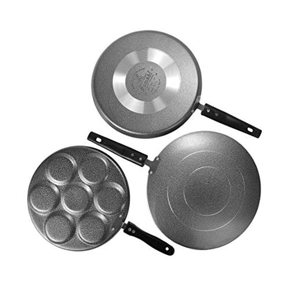 Sumeet 4mm Nonstick Heavy Dosa Tawa, Heavy Concave Tawa & Heavy Multisnack Maker 3pcs Combo Set.