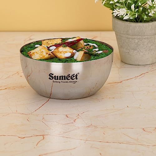 Sumeet Heavy Gauge Stainless Steel Big Size Apple Bowl/Wati/Katori with Mirror Finish – 12.2cm Dia, Set of 6pc, 550ML Each, Silver