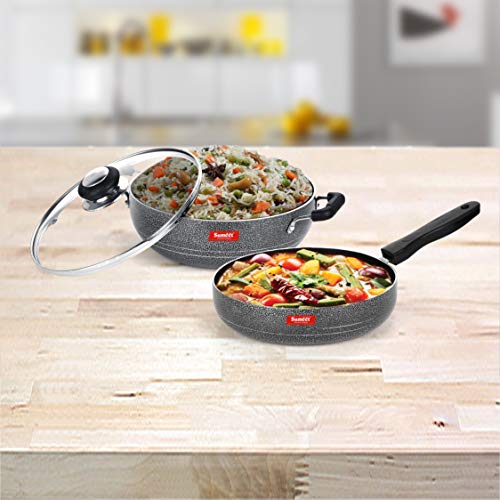 Sumeet NonStick Prata Cookware Set (Kadhai with Glass Lid -2Ltr - 22Cm Dia + Frypan - 1.5Ltr - 22Cm Dia)