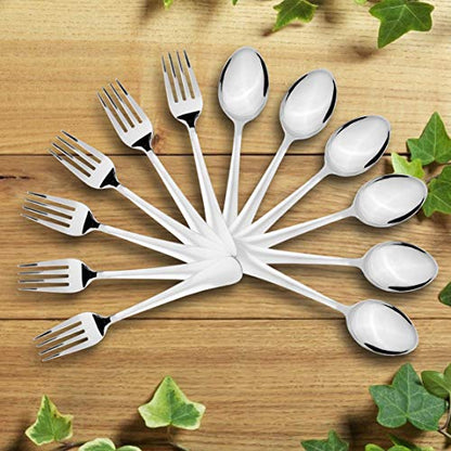 Sumeet Stainless Steel Premium Quality Spoon and Fork Set of 12 Pc (Dessert/Table Spoon 6 Pc (18.5cm L), Dessert/Table Fork 6 Pc (18.2cm L))– (1.6mm Thick)