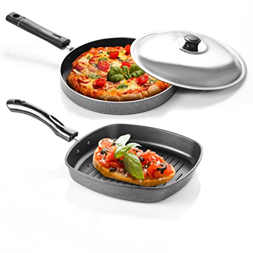 Sumeet Nonstick Funky Junior Combo Gift Set 1 Grill Pan, 1 Pizza Pan with S. S. Lid