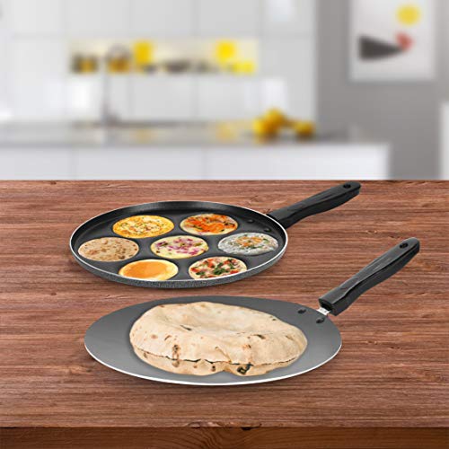 Sumeet NonStick Silwer Cookware Set (Conceve/Roti Tawa - 28Cm Dia + Multi Snack Maker - 7 Cavity - 26.5Cm Dia)