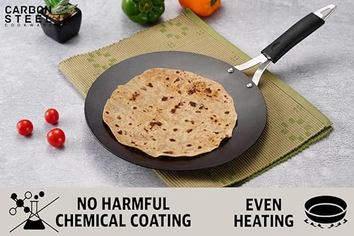 Sumeet Super Smooth Pre Seasoned Carbon Steel (Iron) Concave Tawa for Roti, Chapati, Paratha, Chila |Naturally Nonstick |25cm, Gas & Induction-Friendly, Black