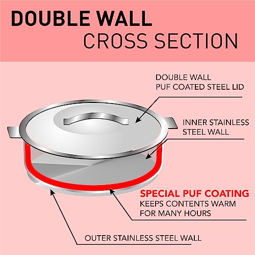 Sumeet Smart Serve Stainless Steel Double Wall Insulated Small Hot Pot/Hot Meal Box/Casserole Set of 2Pc, 1.5L Each, Silver