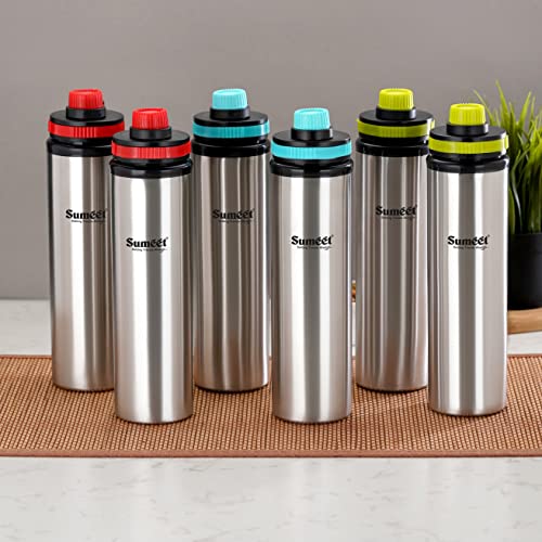 Sumeet Stainless Steel Eco Leak Proof Water Bottle/Friedge Bottle 900 ML, Pack of 6, Multicolor