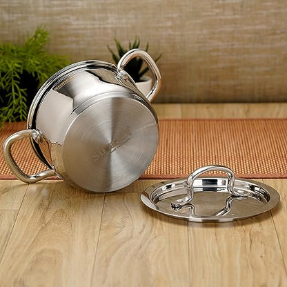 Sumeet Stainless Steel Induction Bottom (Encapsulated Bottom) Casserole with S.S Lid 1.3 LTR, 14 cm Dia, Silver